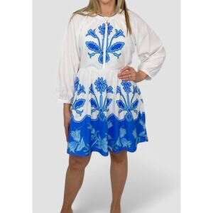 Anna Cate Hazel Mini Dress Royal Palm White Blue Long Sleeves M NWT